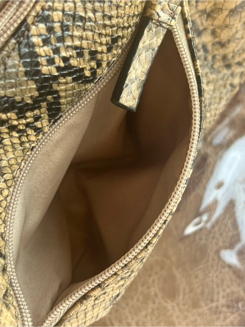 Nicole by Nicole Miller Brown Tan Snake-Print Hobo Bag with Chain Strap
